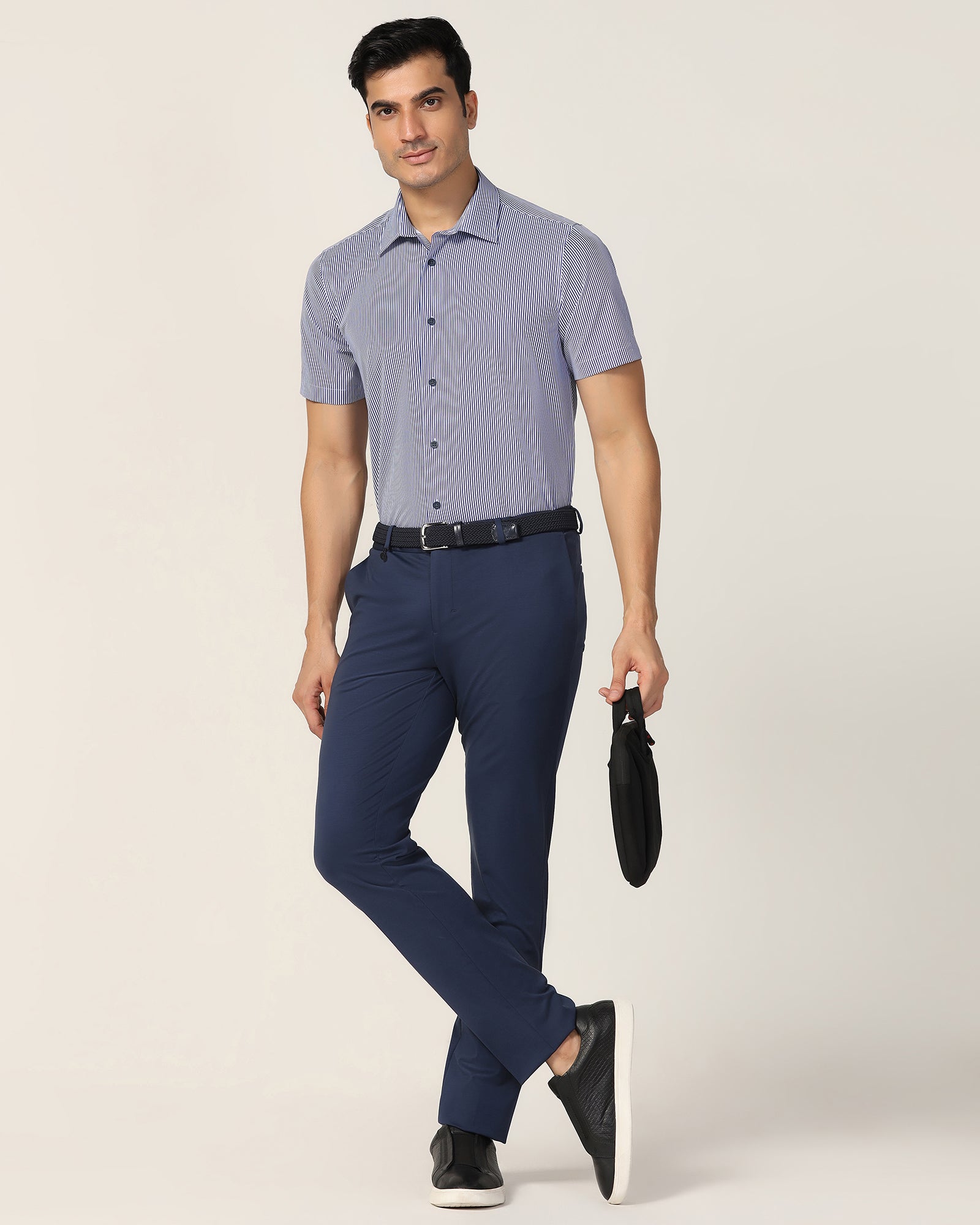 TechPro Formal Half Sleeve Blue Stripe Shirt - Vega