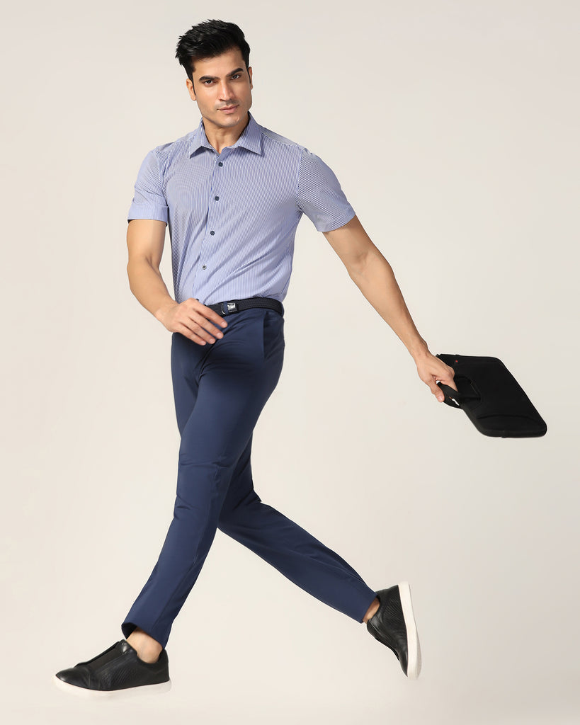 TechPro Formal Half Sleeve Blue Stripe Shirt - Vega