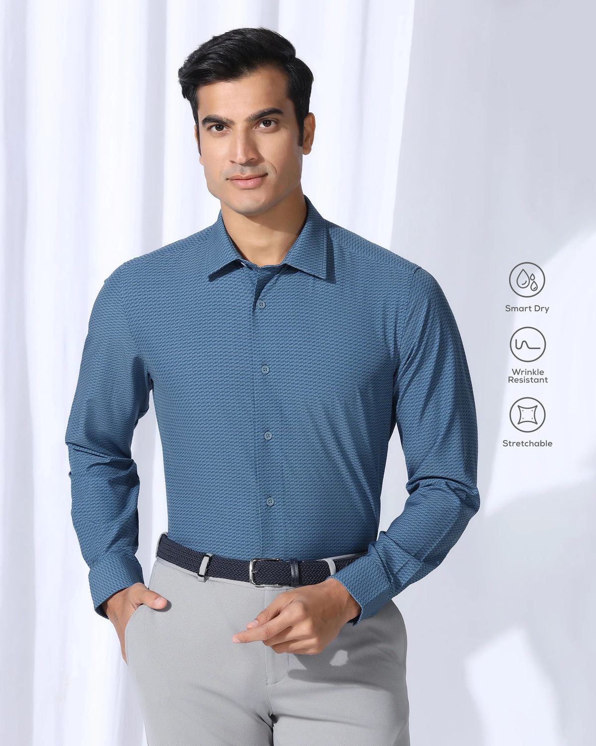 Buy Ivan TechPro Blue Textured Shirt Online India