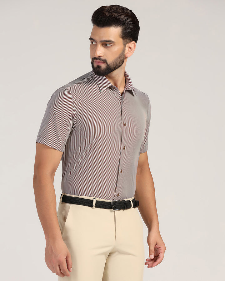 TechPro Formal Half Sleeve Brown Stripe Shirt - Vega