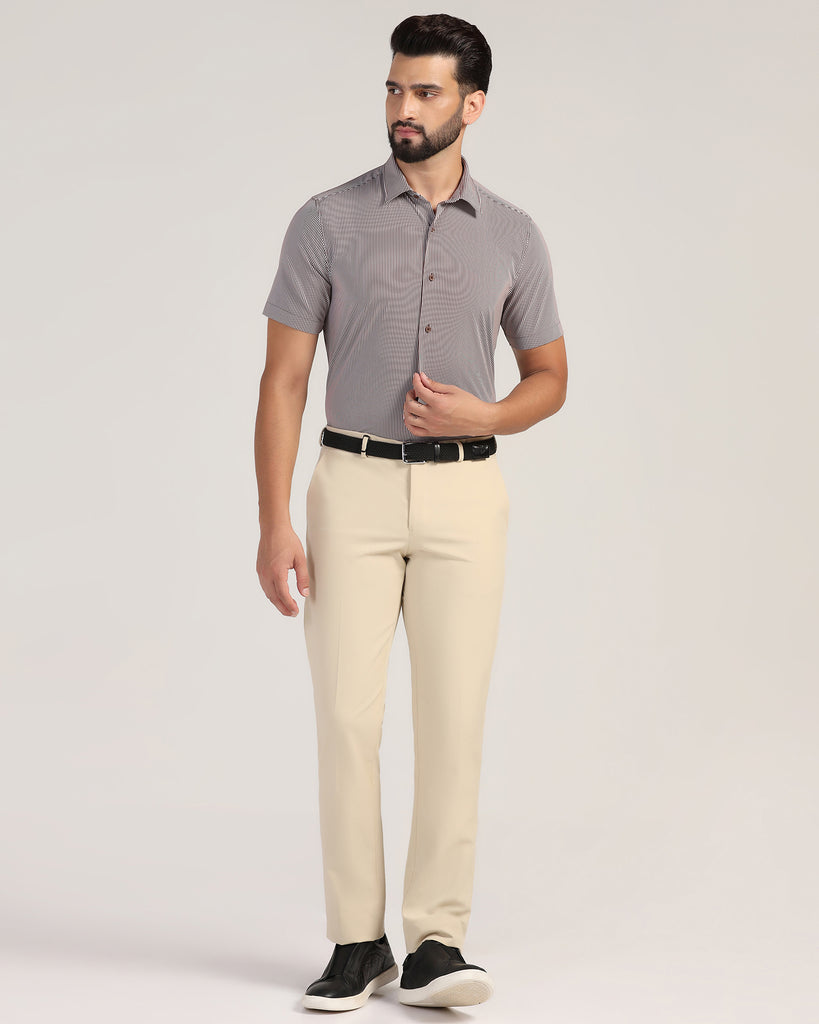 TechPro Formal Half Sleeve Brown Stripe Shirt - Vega