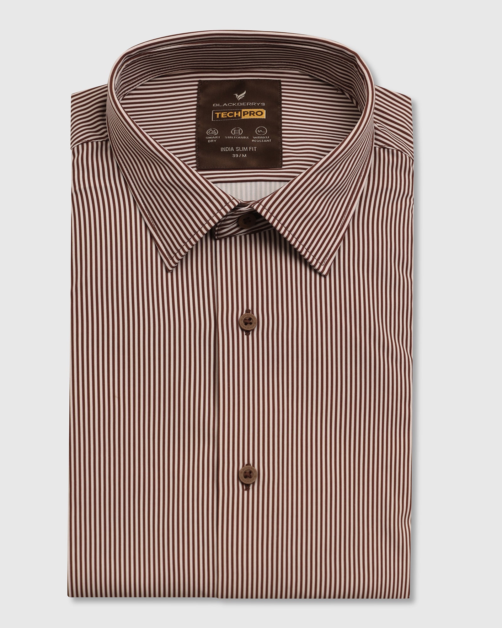 TechPro Formal Half Sleeve Brown Stripe Shirt - Vega