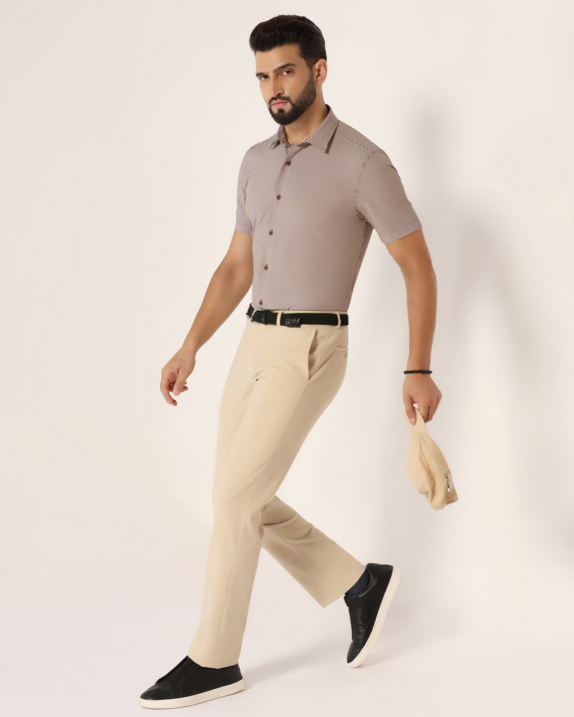 TechPro Formal Half Sleeve Brown Stripe Shirt - Vega