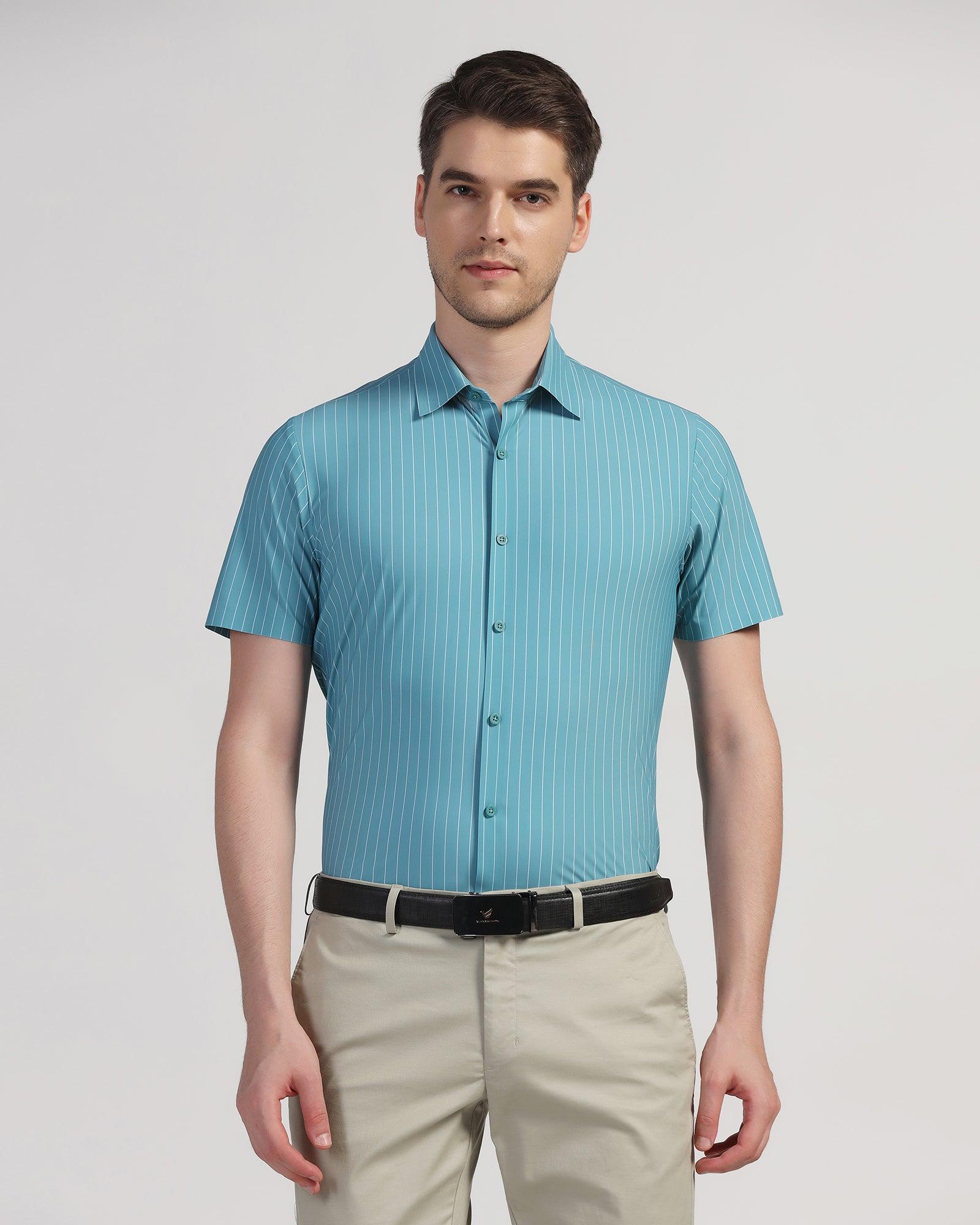 TechPro Formal Half Sleeve Green Stripe Shirt - Dickins