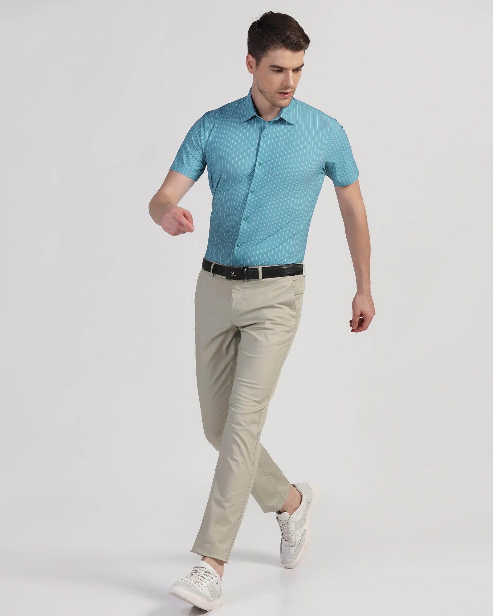TechPro Formal Half Sleeve Green Stripe Shirt - Dickins