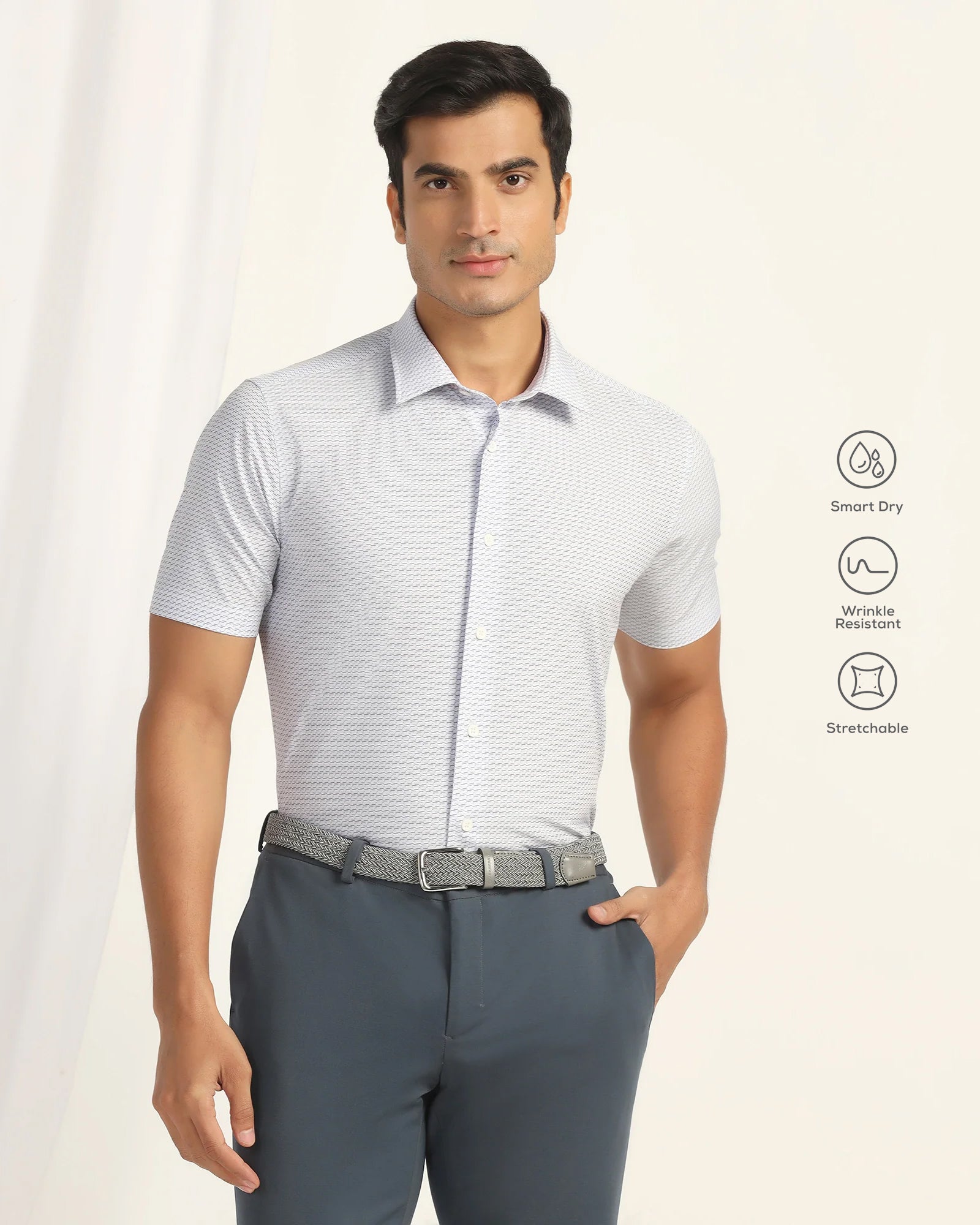 TechPro Formal Half Sleeve White Printed Shirt - Ivan