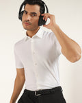 TechPro Formal Half Sleeve White Textured Shirt - Karabi