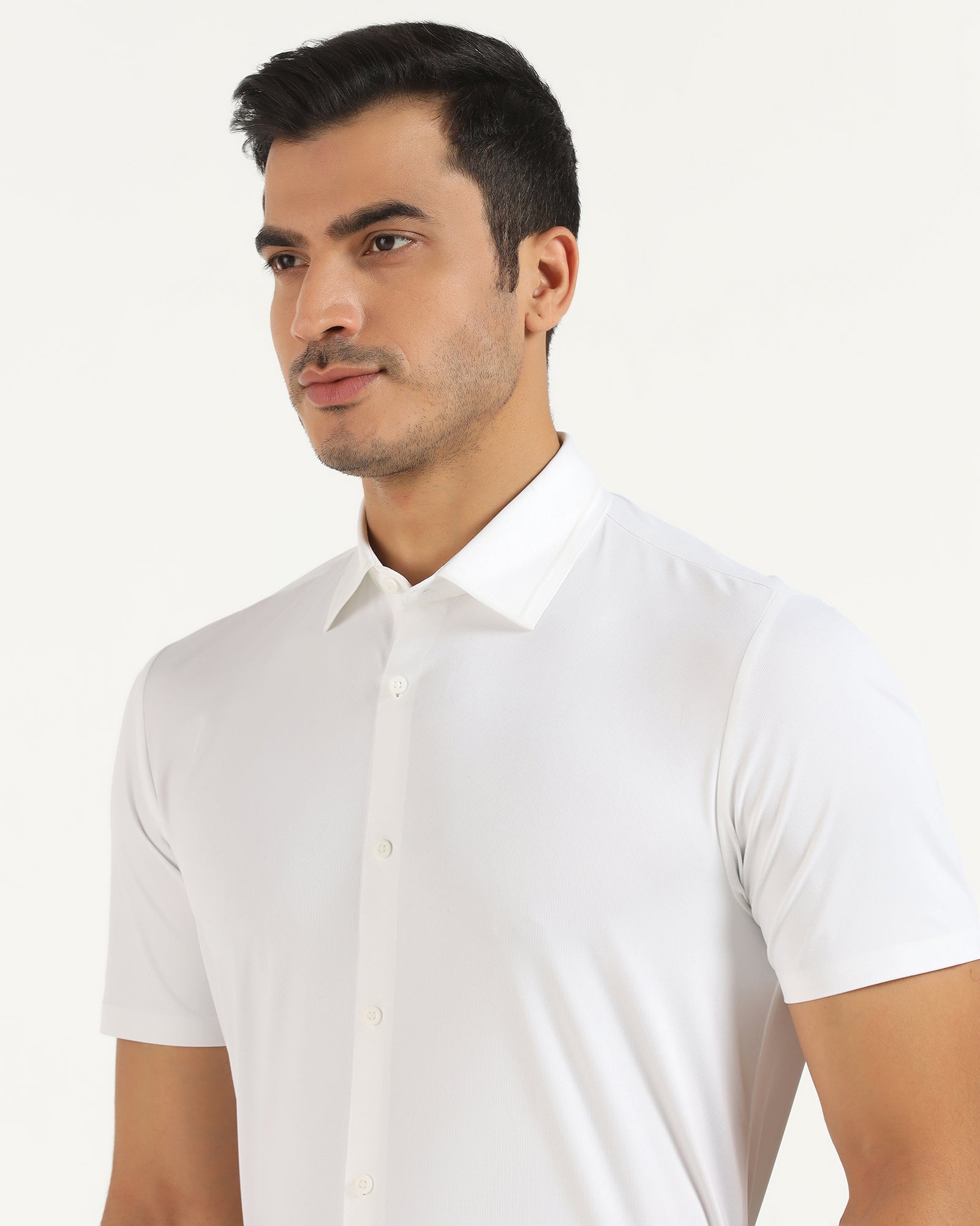 TechPro Formal Half Sleeve White Textured Shirt - Karabi