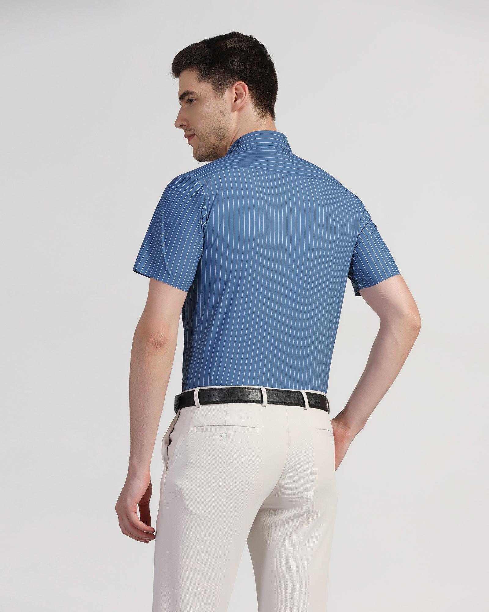 TechPro Formal Half Sleeve Navy Stripe Shirt - Dickins