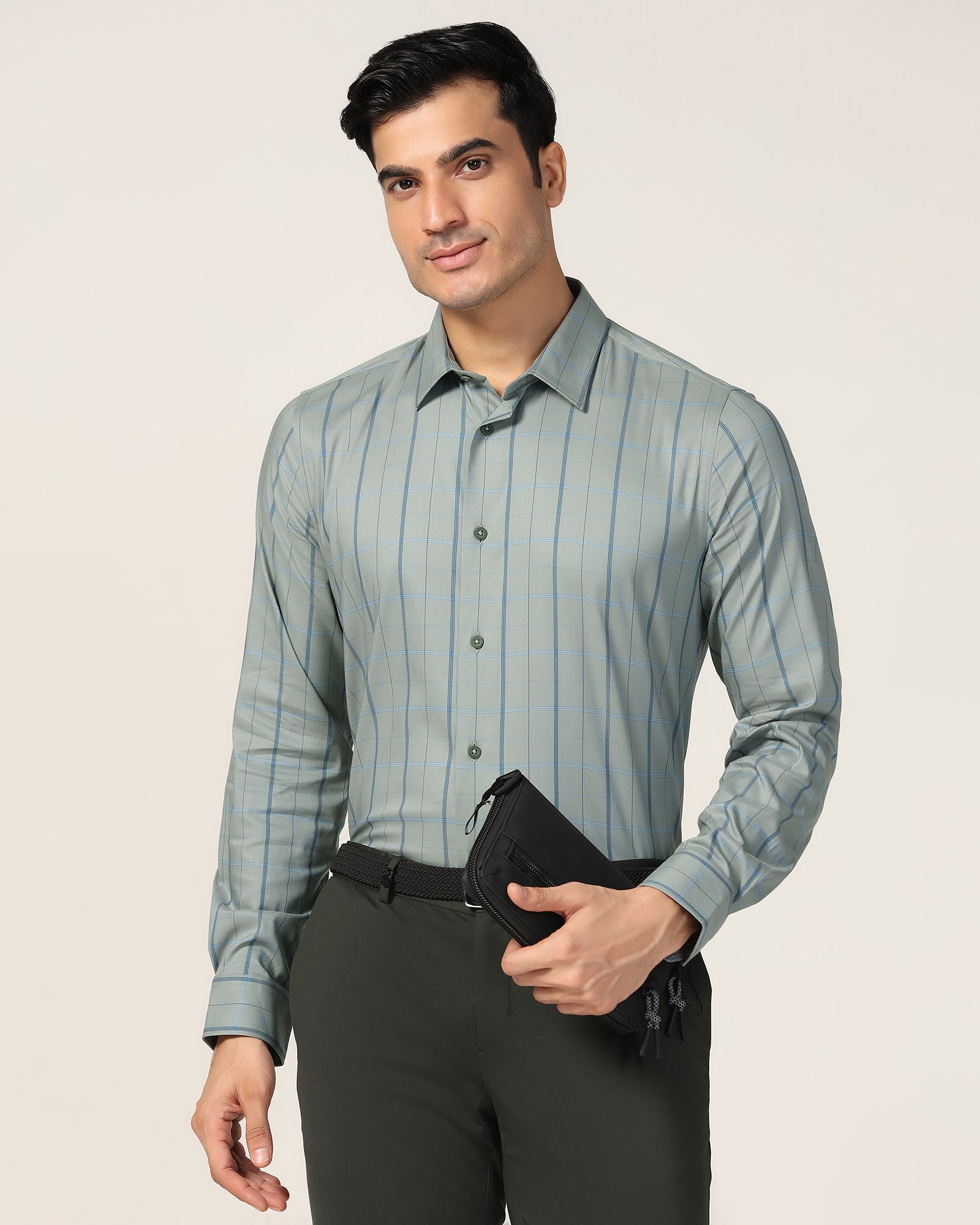 TechPro Formal Olive Check Shirt - Pulse