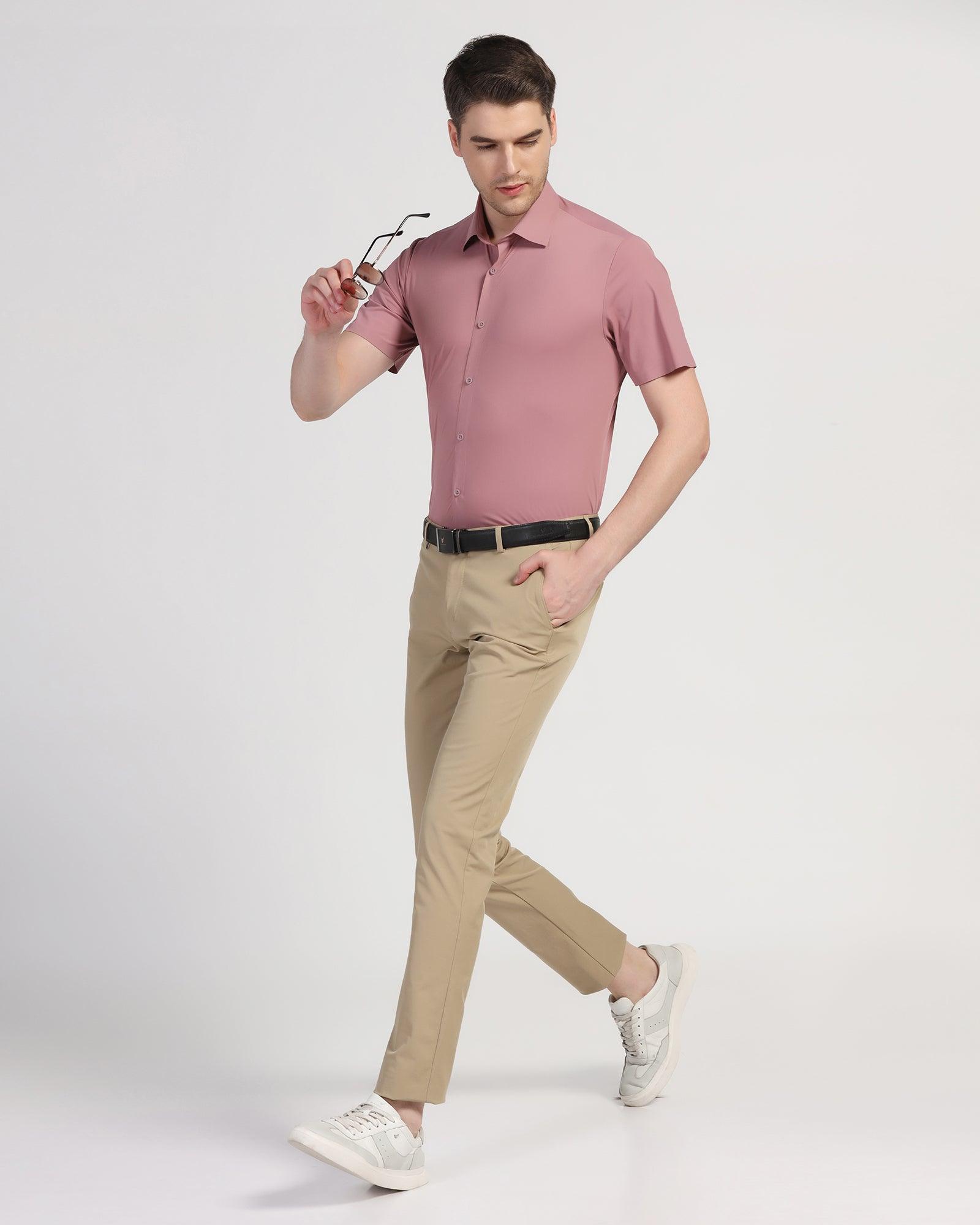 TechPro Formal Half Sleeve Pink Solid Shirt - Shane - Blackberrys