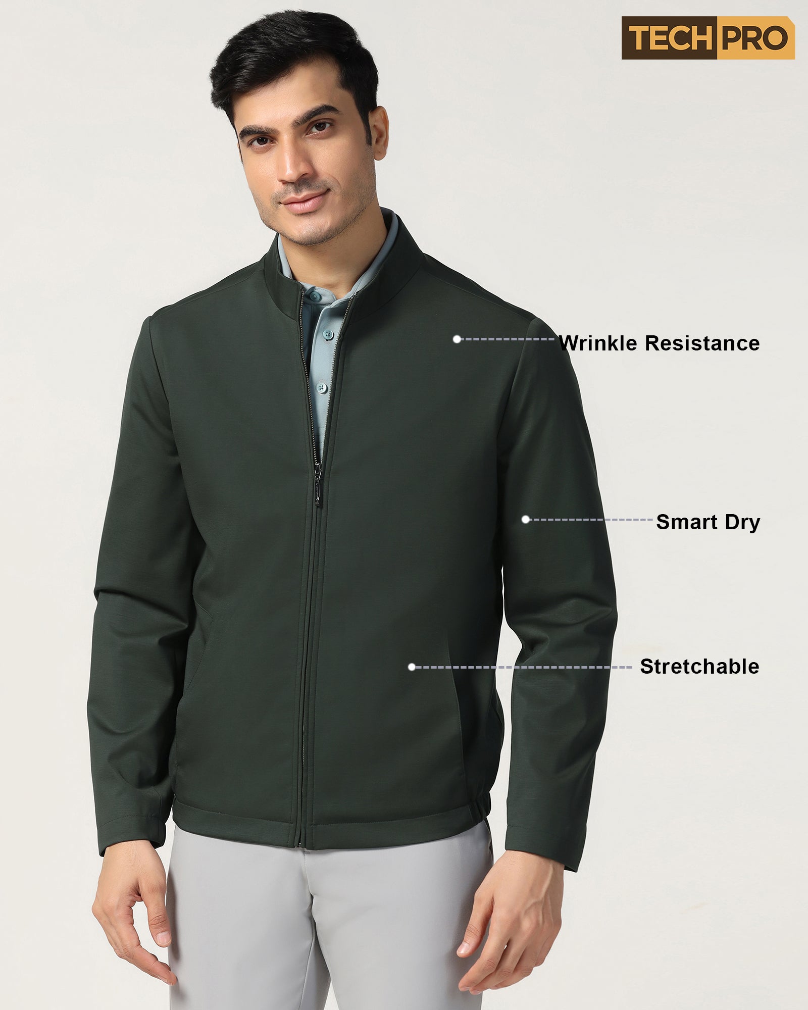 TechPro Green Solid Zipper Jacket - Ioniq