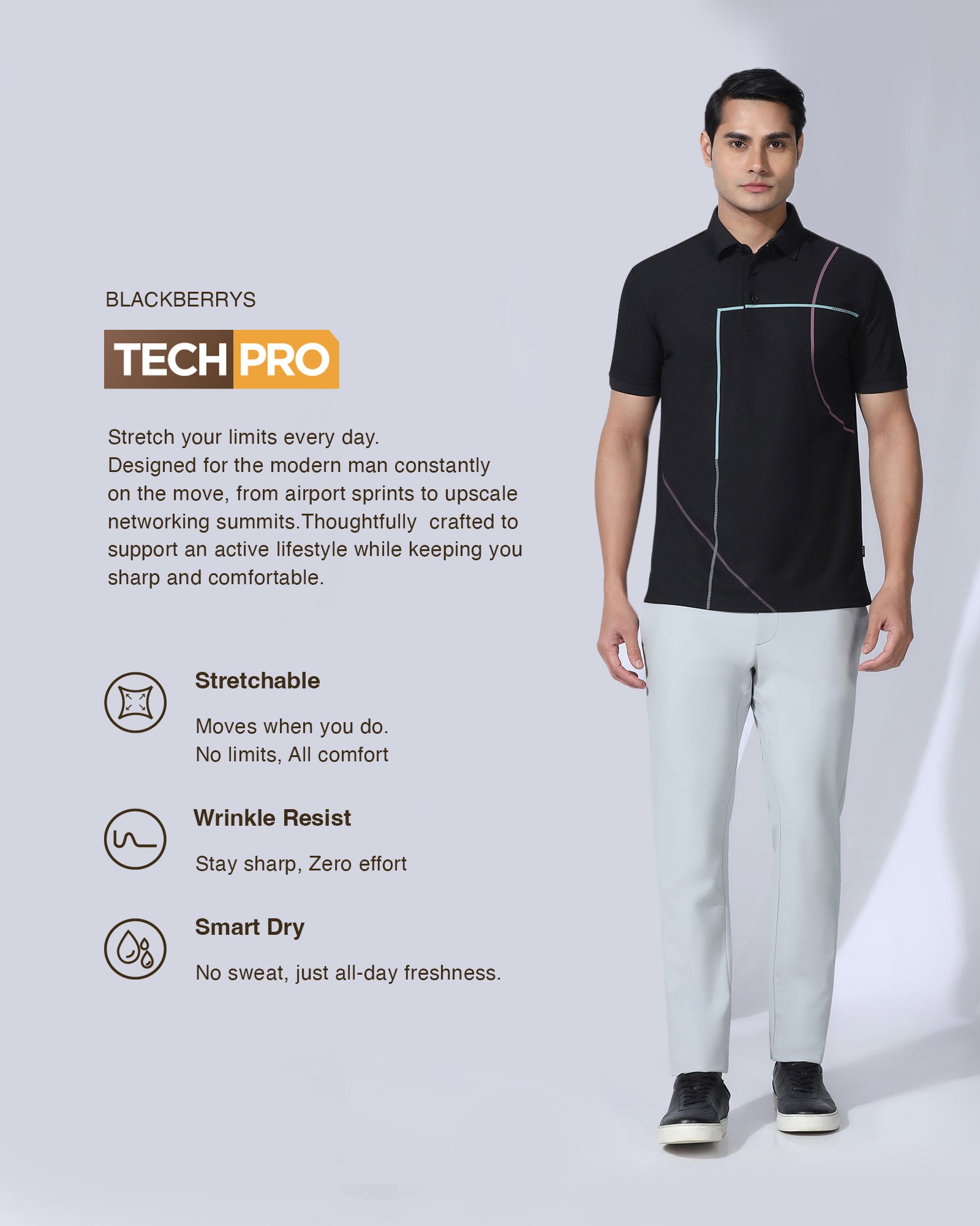 TechPro Polo Black Printed T-Shirt - Techno