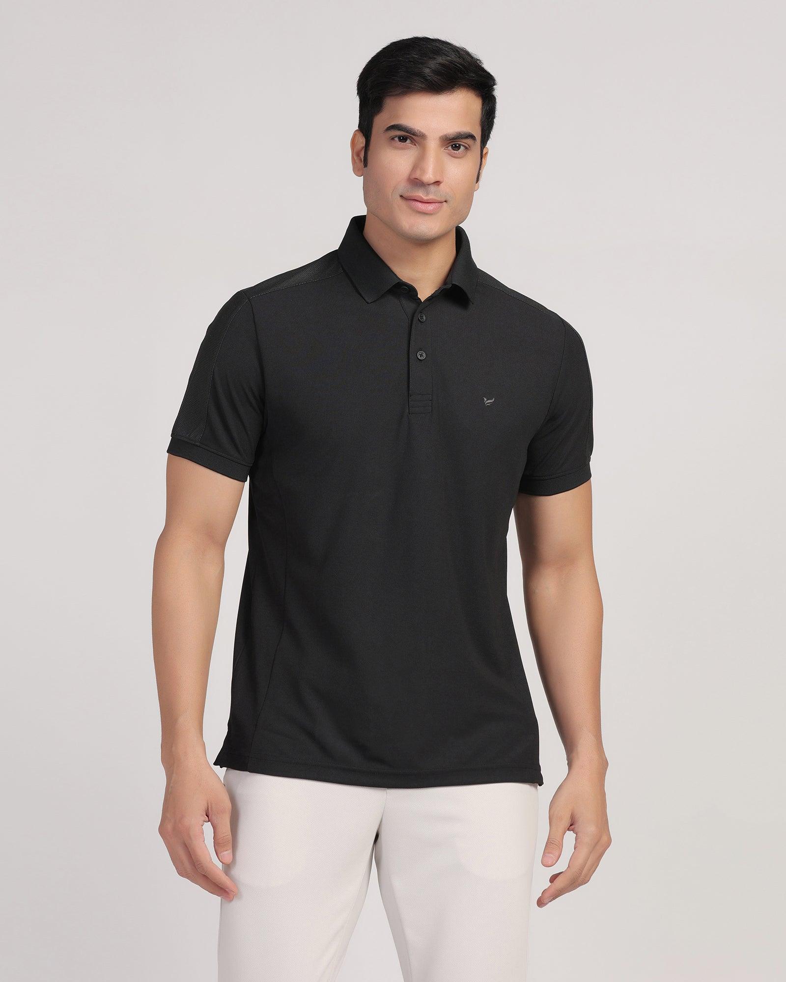 TechPro Polo Black Solid T-Shirt - Lewis