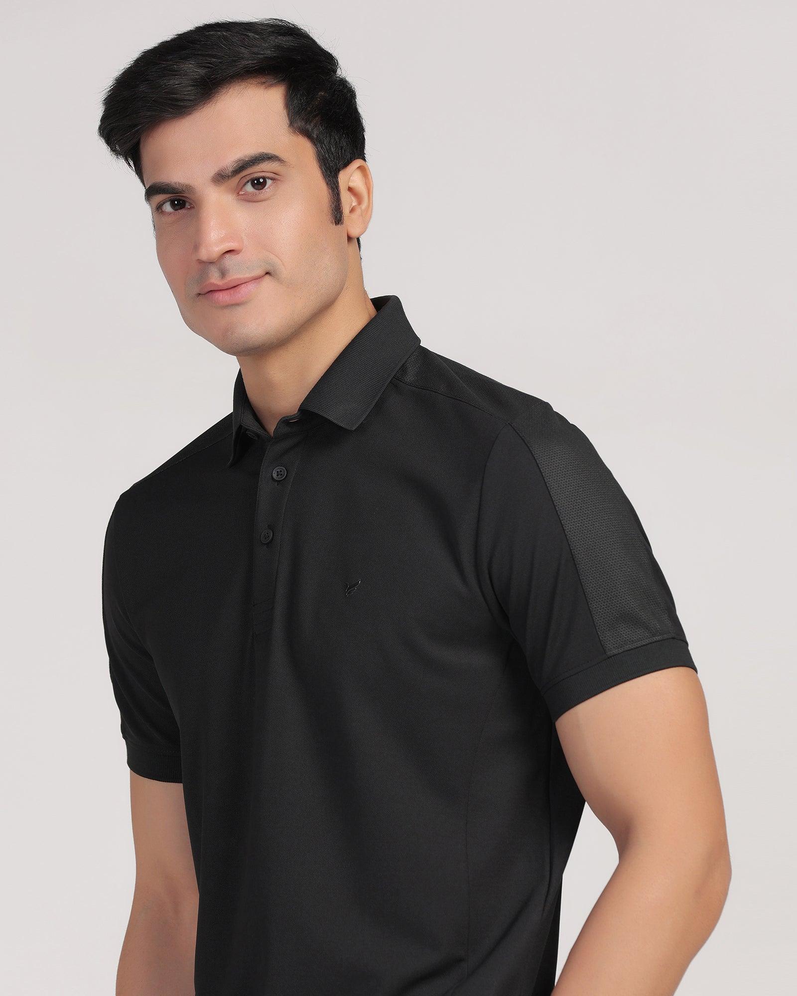 TechPro Polo Black Solid T-Shirt - Lewis