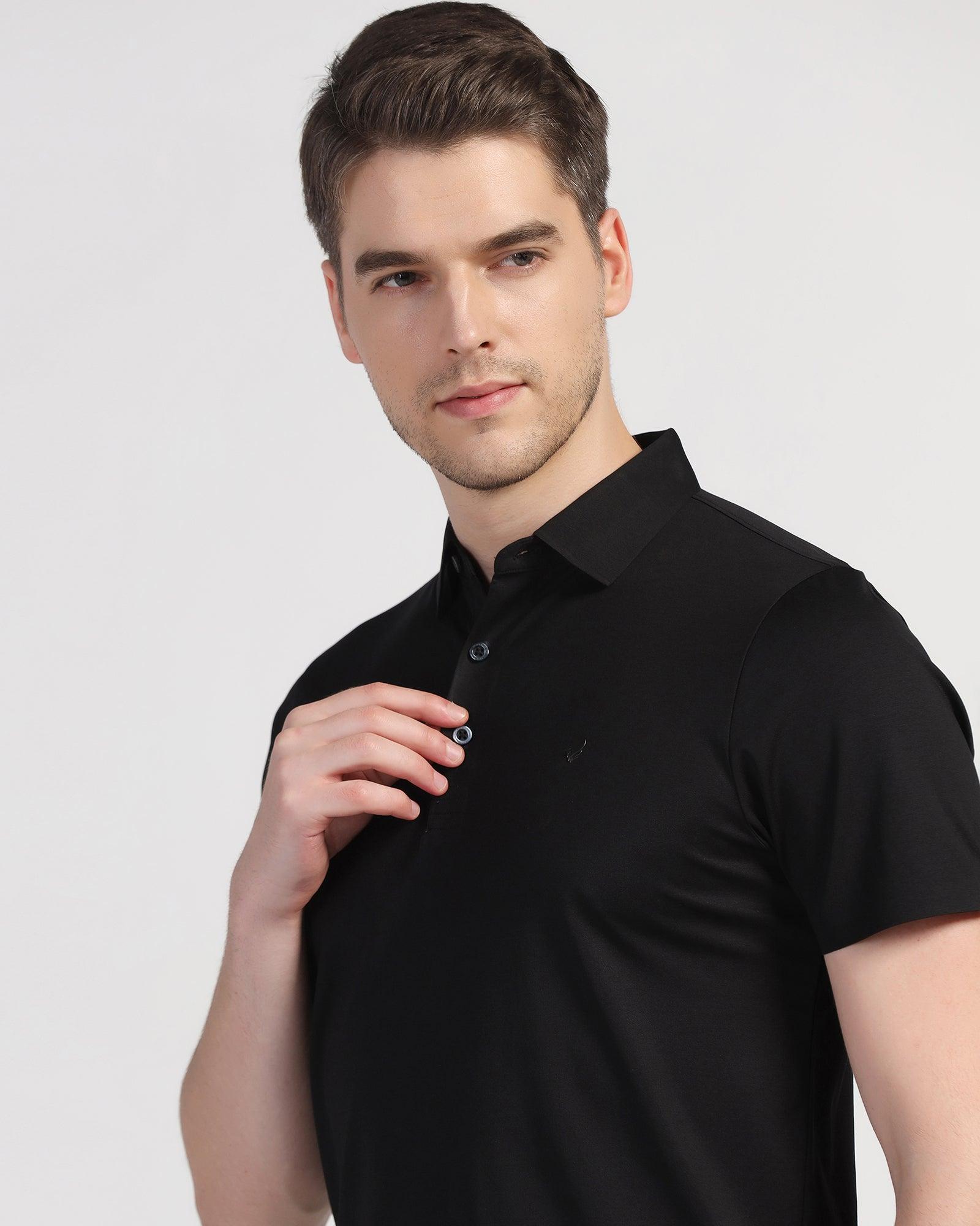 TechPro Polo Black Solid T-Shirt - Luffy - Blackberrys