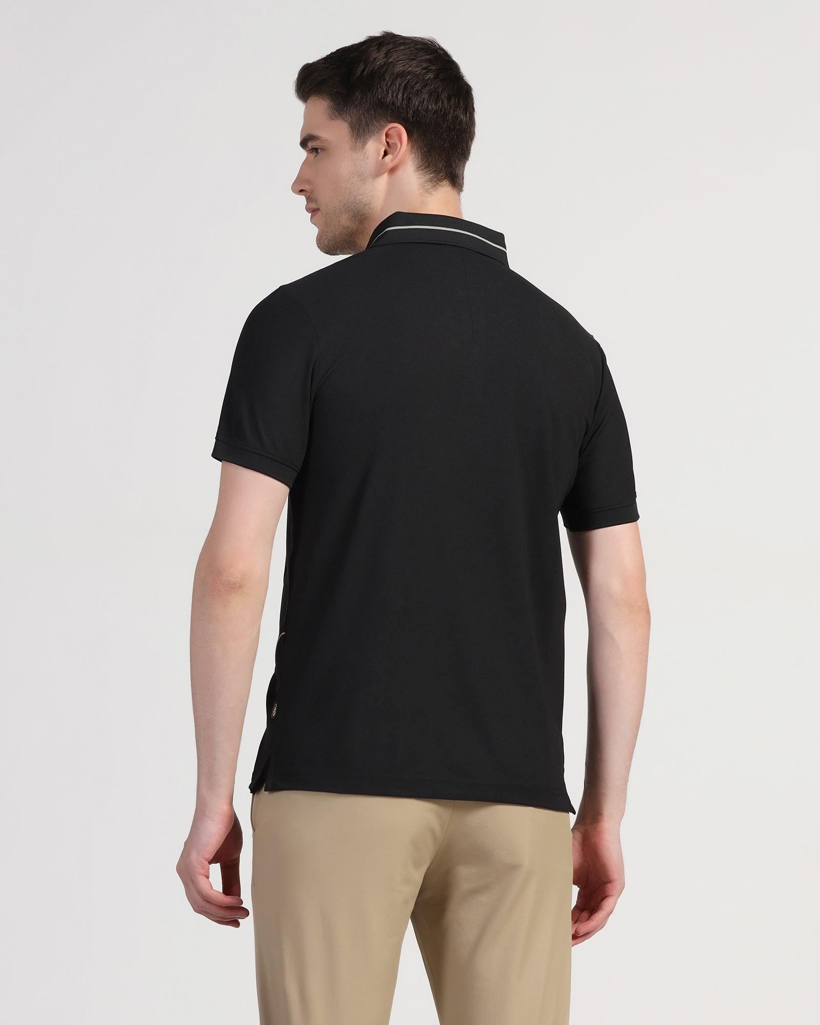 TechPro Polo Black Solid T-Shirt - Weber