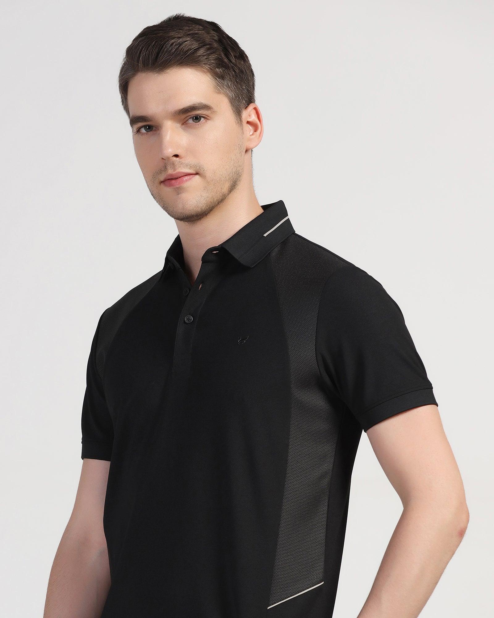 TechPro Polo Black Solid T-Shirt - Weber