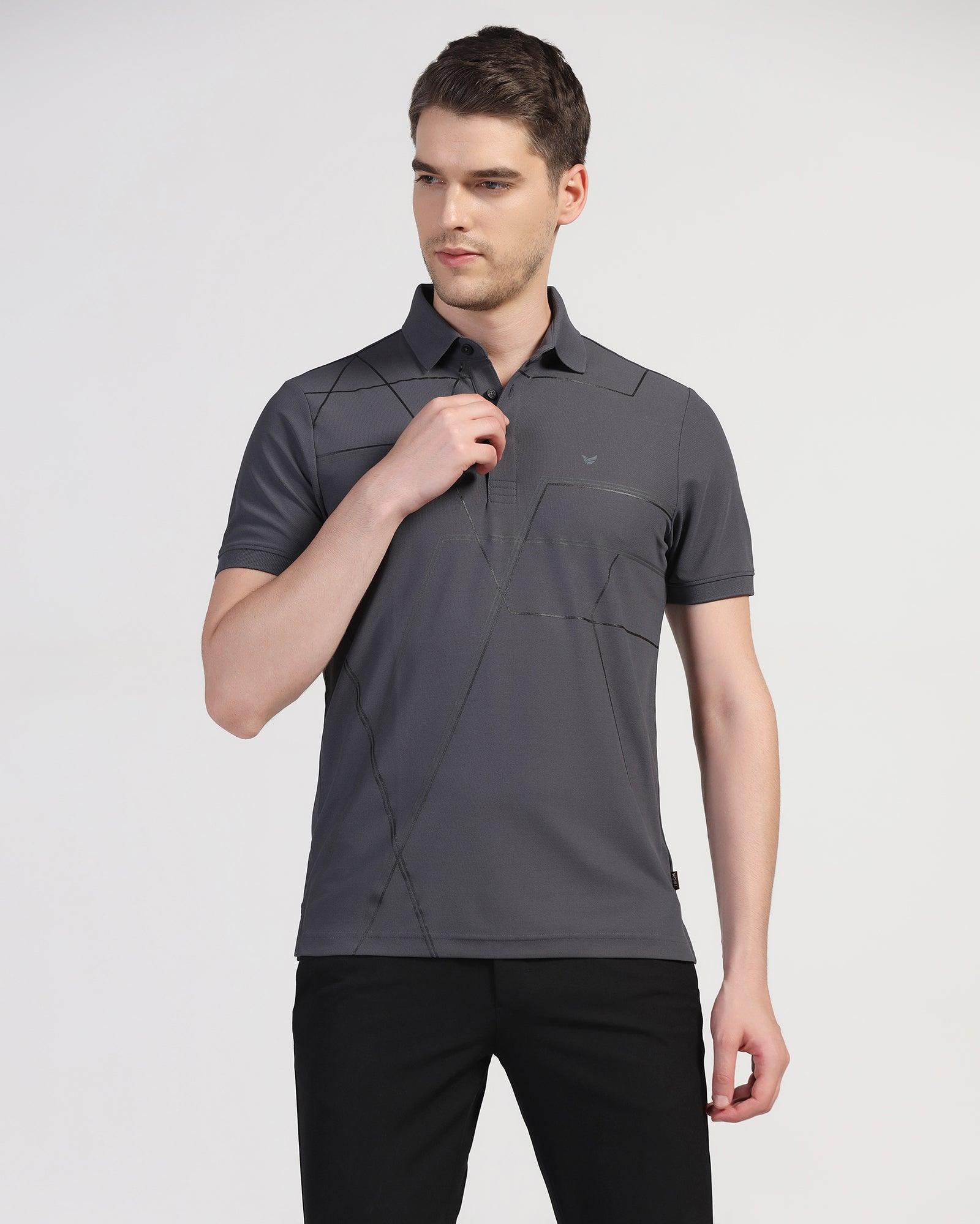 TechPro Polo Charcoal Grey Printed T-Shirt Crocs