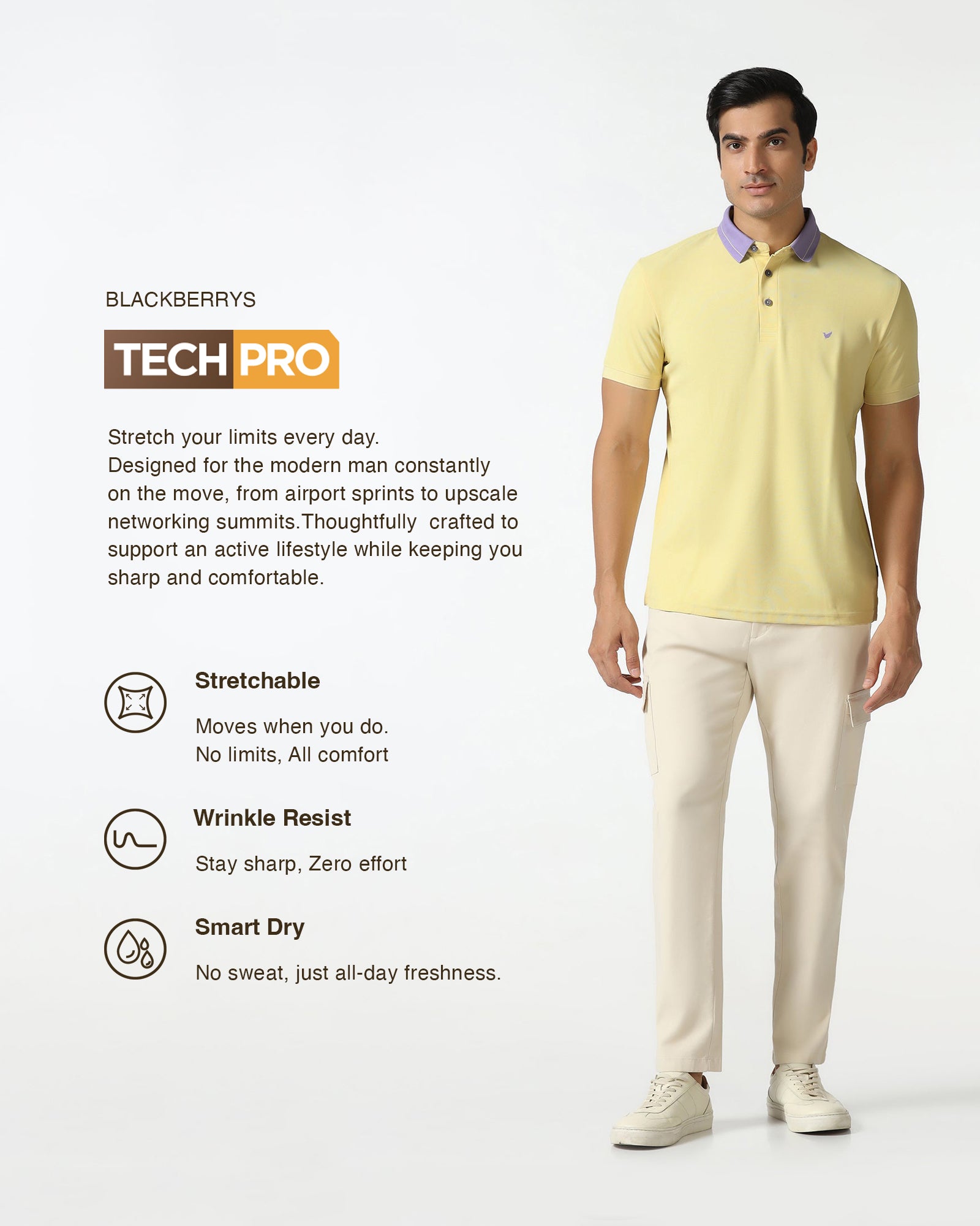 TechPro Polo Powder Yellow Solid T-Shirt - Terra