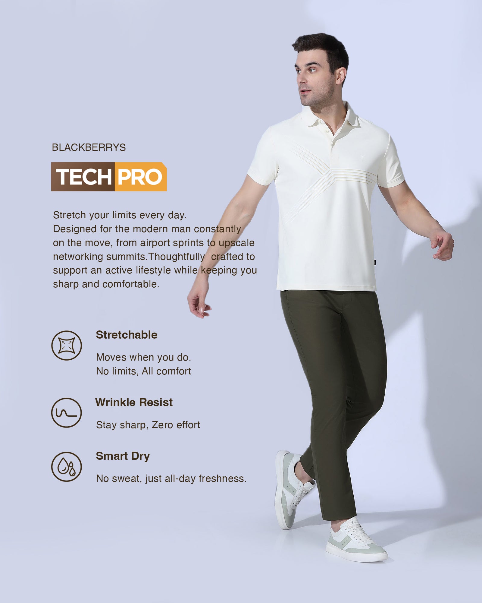 TechPro Slim Comfort B-95 Casual Dark Olive Solid Khakis - Androit