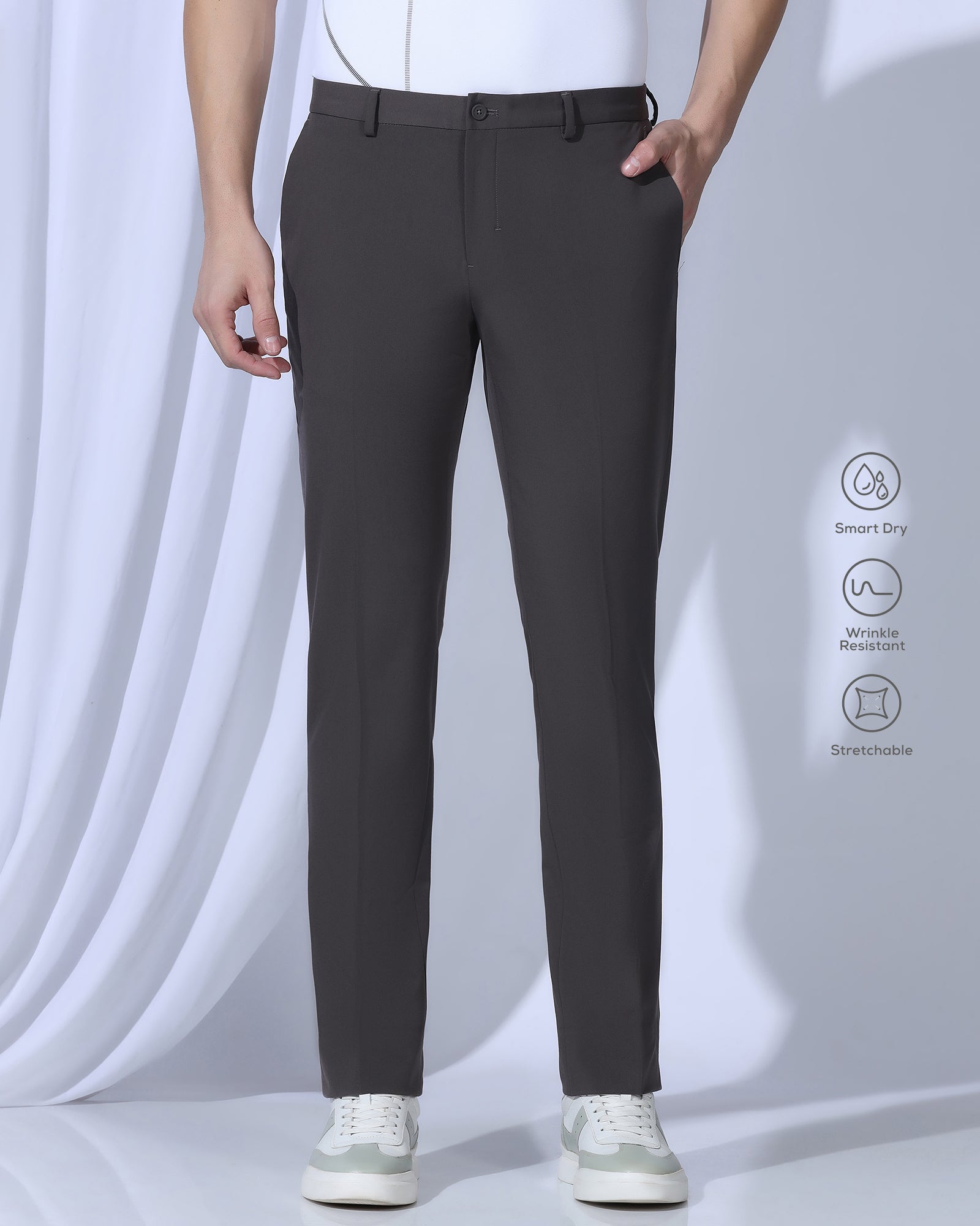 TechPro Slim Comfort B-95 Formal Dark Brown Solid Trouser - Creed