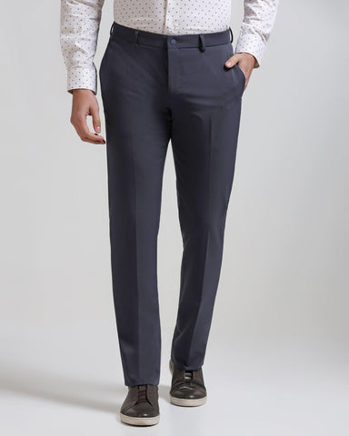 Buy INTUNE Grey Textured Polyester Blend Slim Fit Men Trousers | Shoppers  Stop