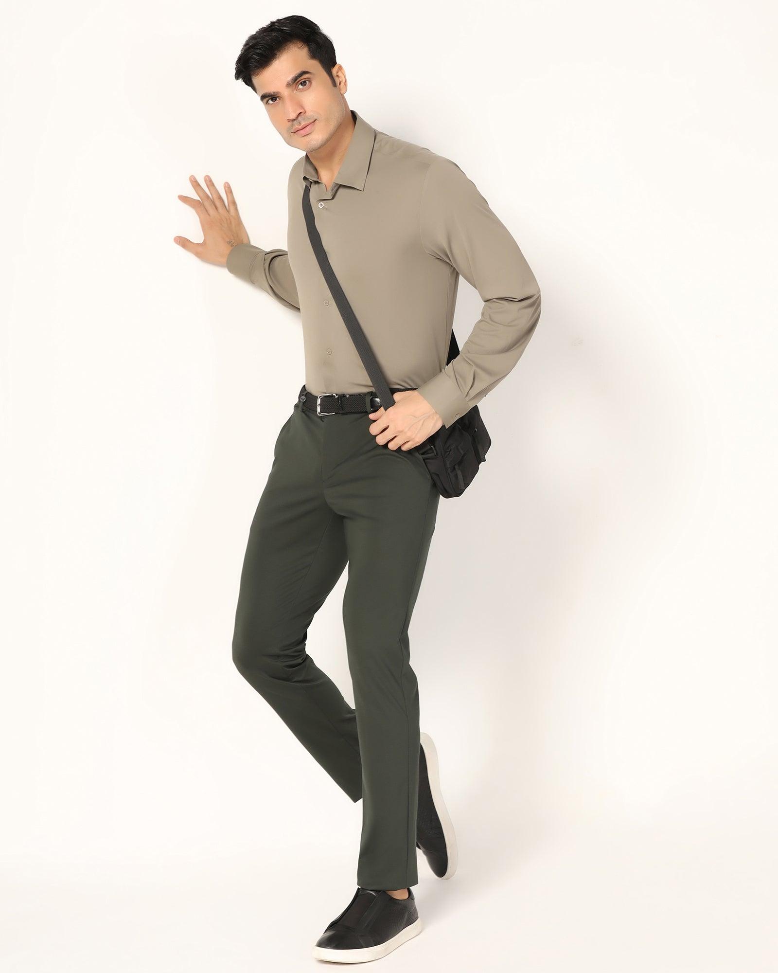 TechPro Slim Fit B-91 Formal Green Solid Trouser - Explorer