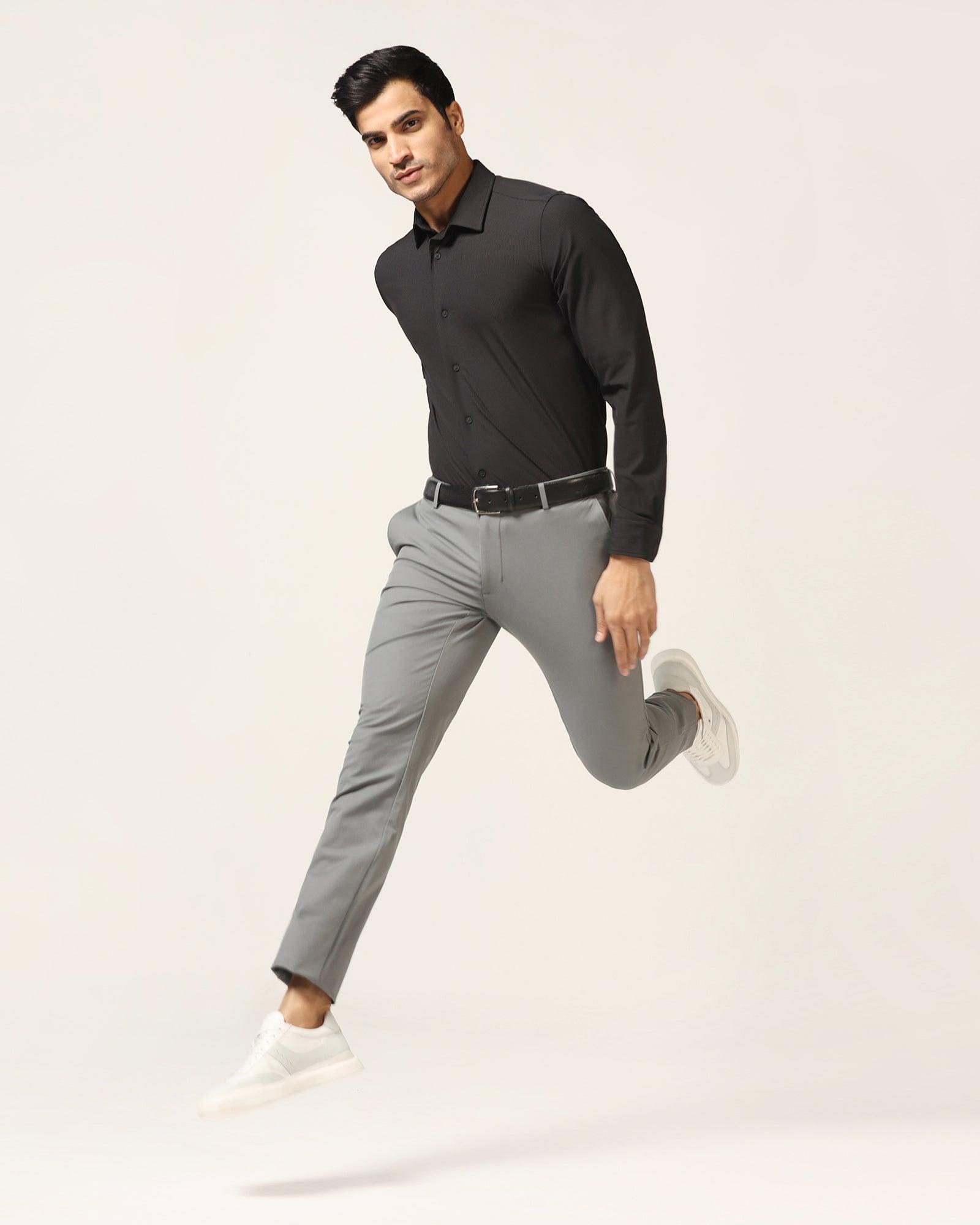 TechPro Slim Fit B-91 Casual Dark Grey Solid Khaki - Borros - Blackberrys