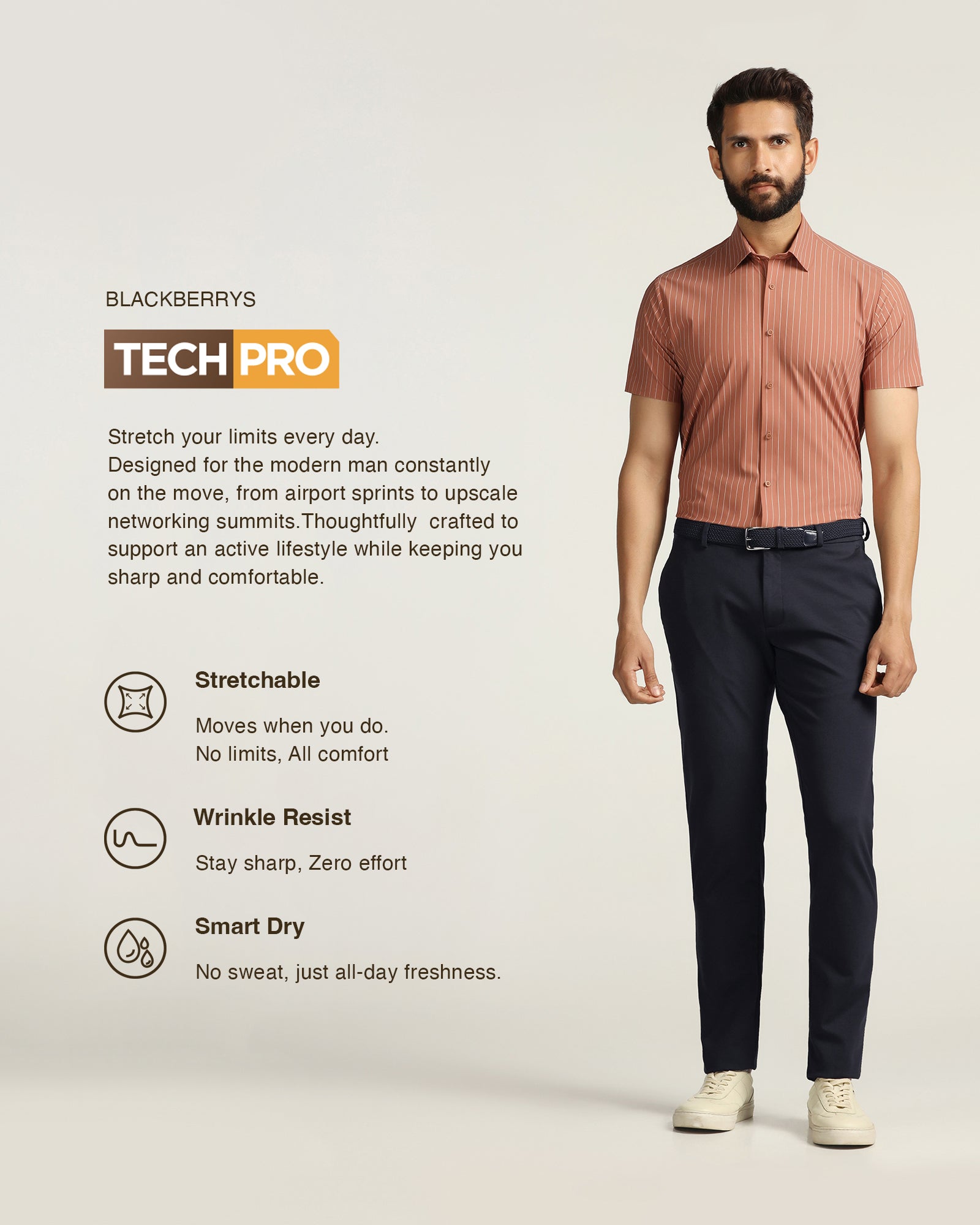 TechPro Slim Fit B-91 Casual Navy Solid Khakis - Ziea