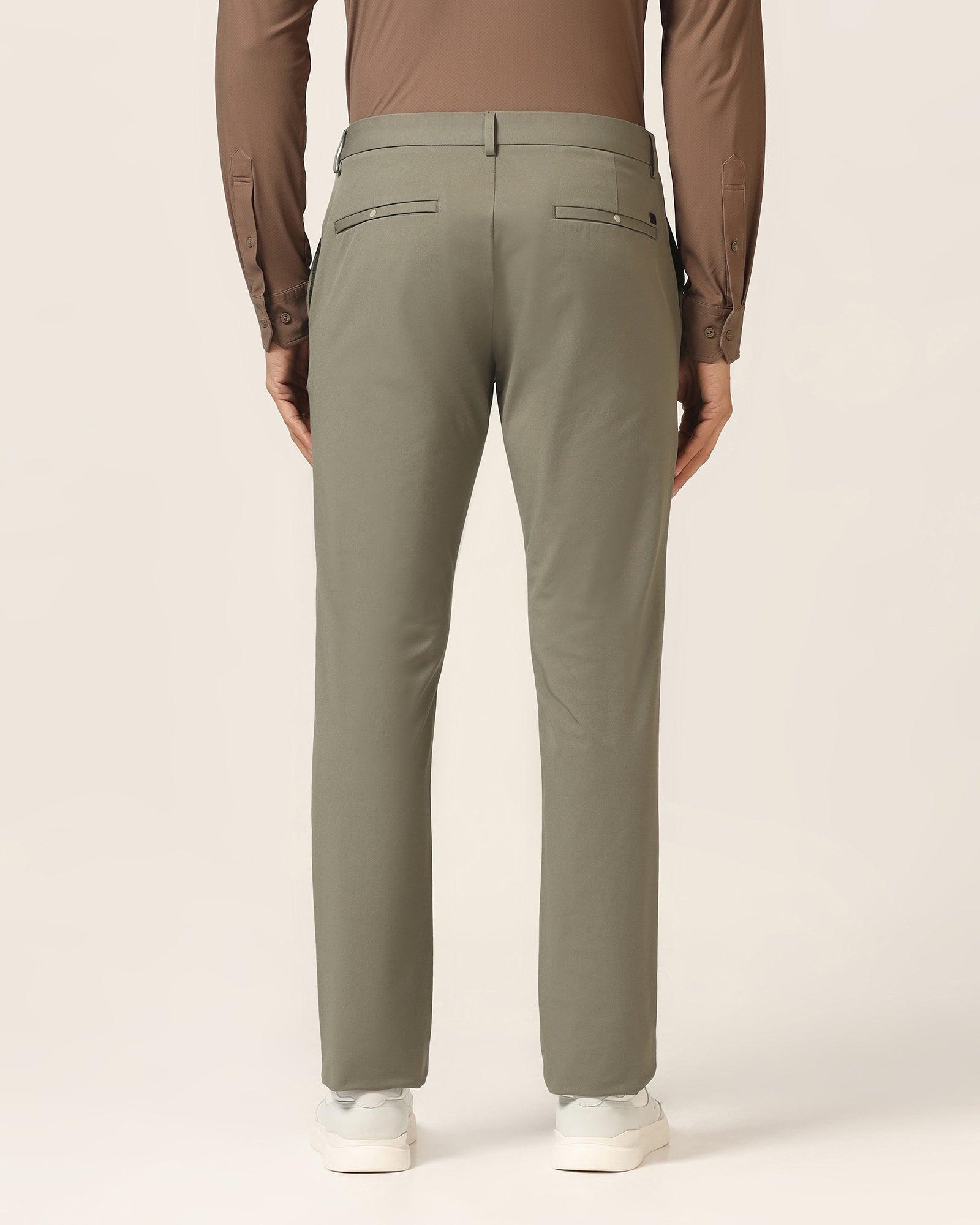 TechPro Slim Fit B-91 Casual Thyme Green Solid Khaki - Borros - Blackberrys