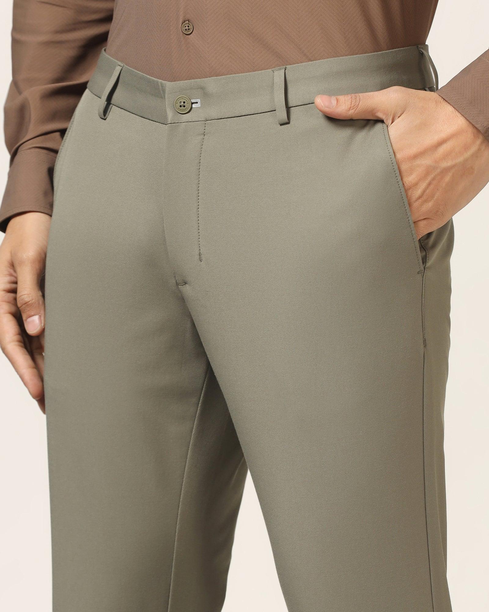 TechPro Slim Fit B-91 Casual Thyme Green Solid Khaki - Borros - Blackberrys