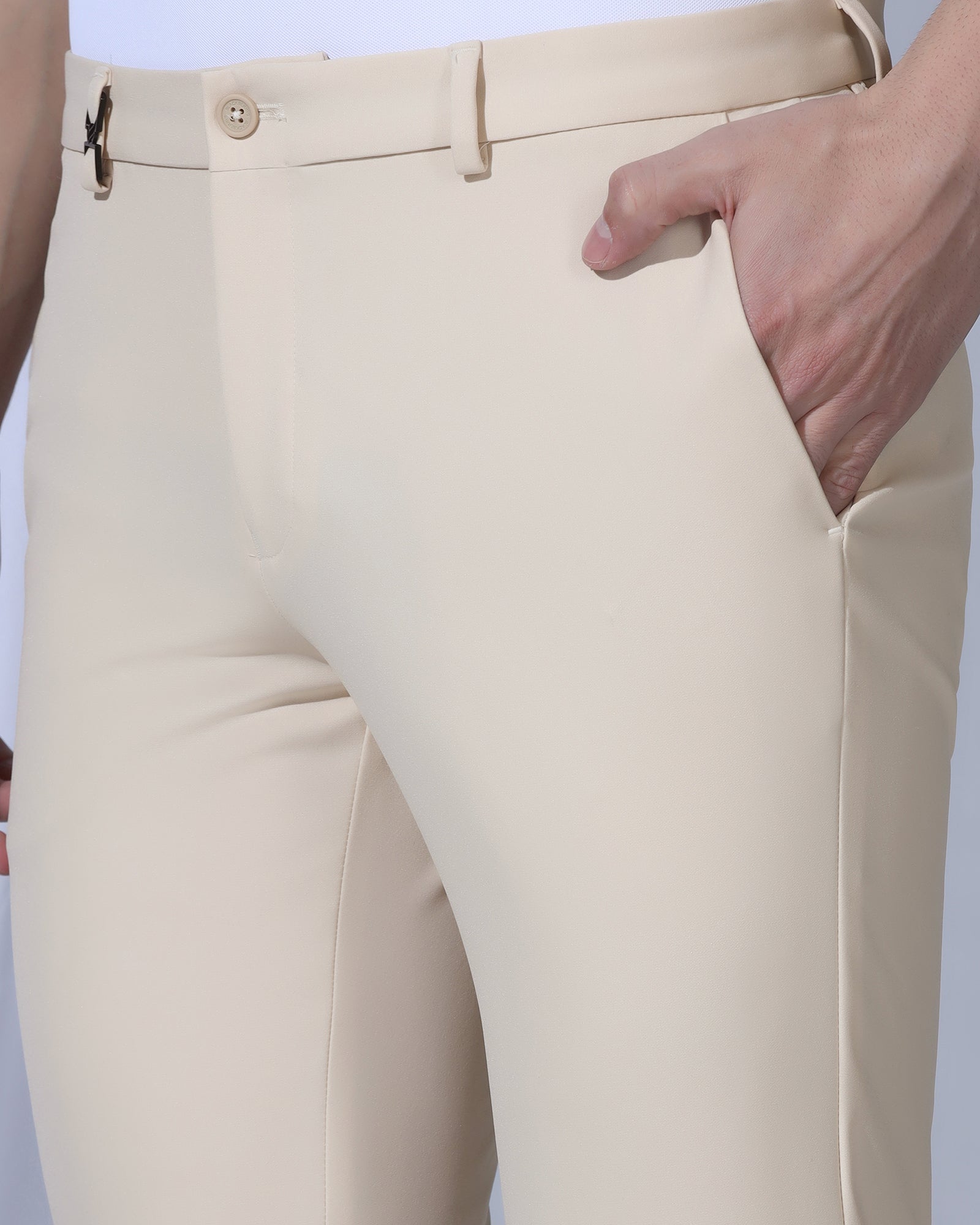 TechPro Slim Fit B-91 Formal Beige Solid Trouser - Ashley