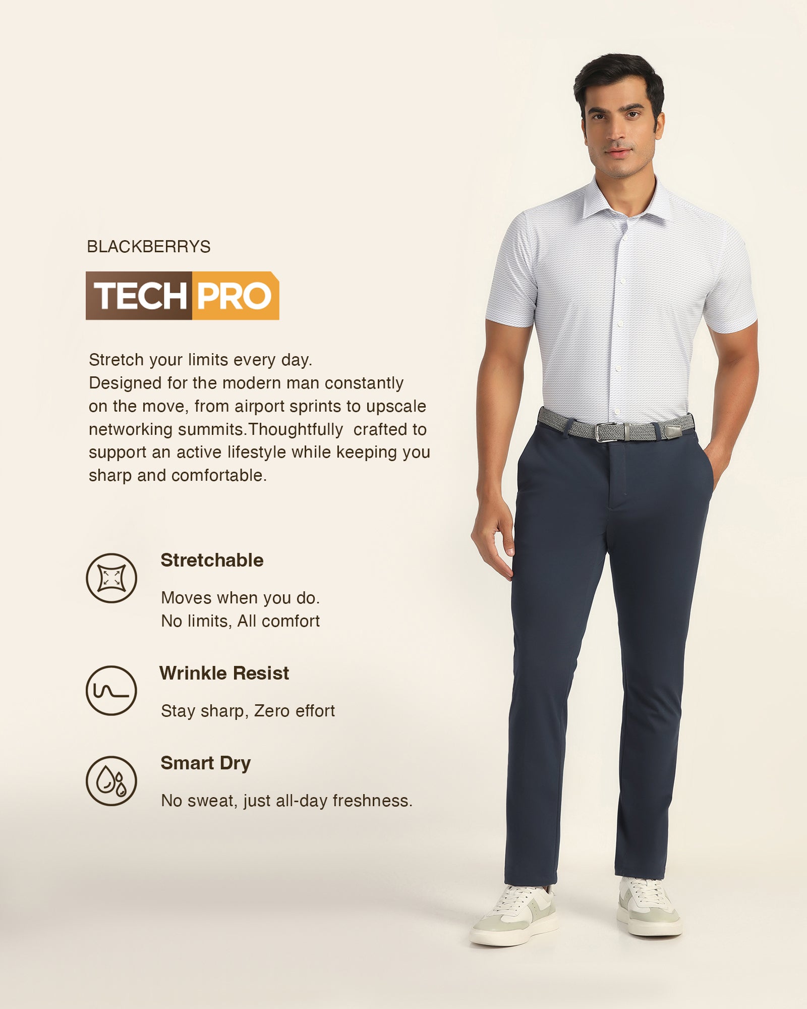 TechPro Slim Fit B-91 Formal Navy Solid Trouser - Explorer