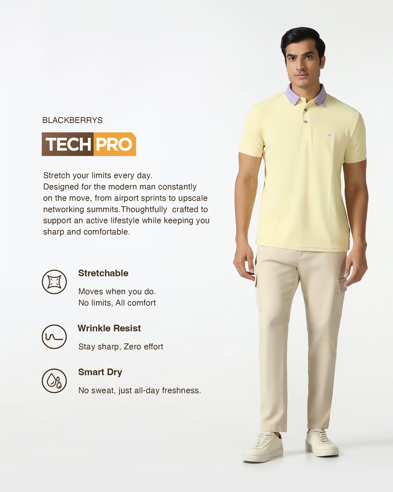 TechPro Sneaker Fit Casual Beige Solid Khakis - Andy
