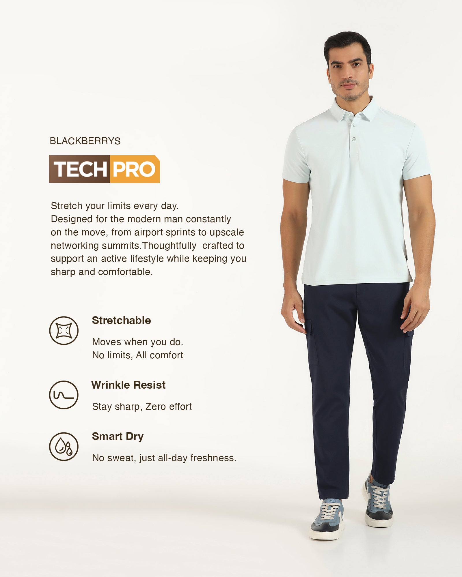 TechPro Sneaker Fit Casual Navy Solid Khakis - Andy