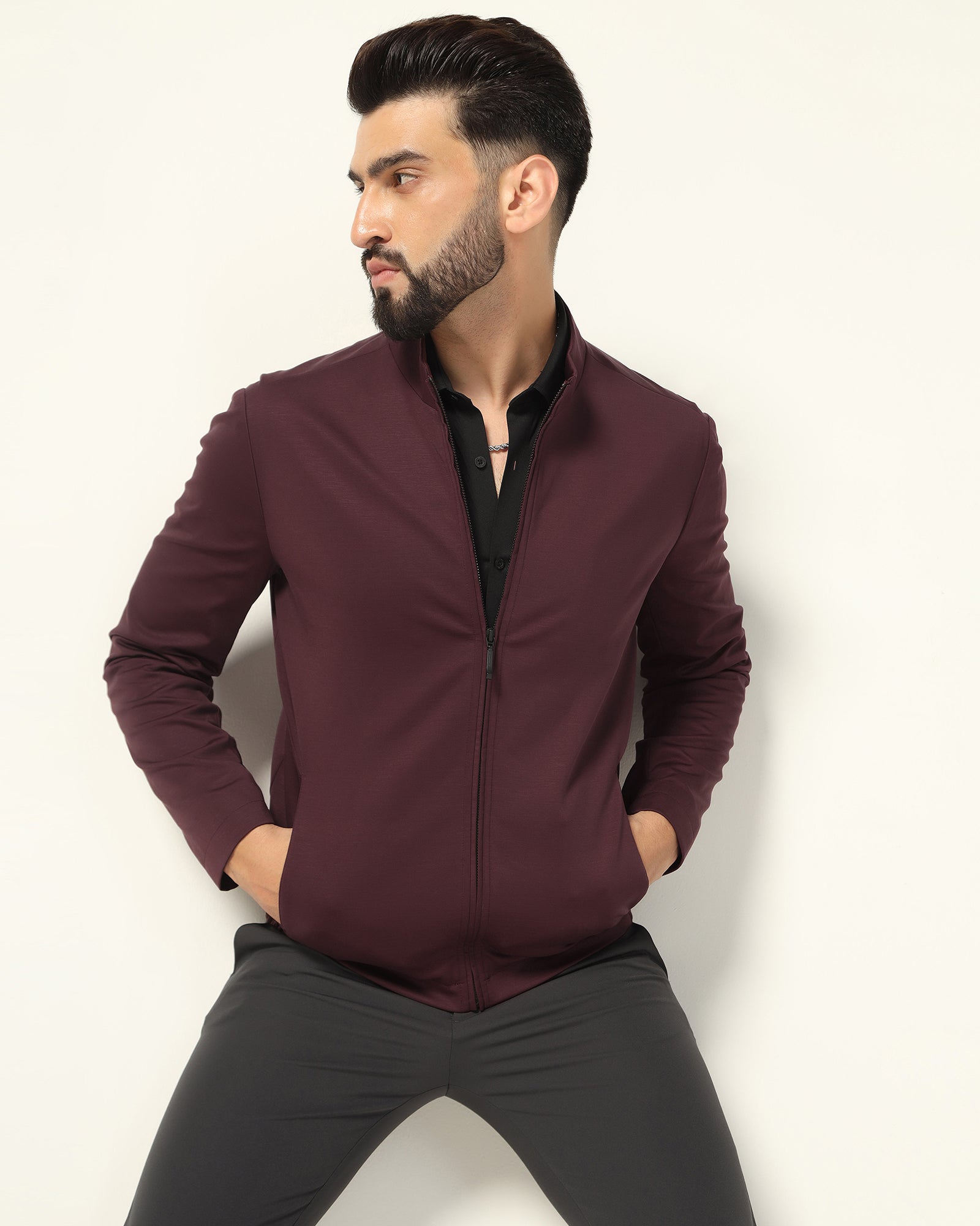 TechPro Wine Solid Zipper Jacket - Ioniq