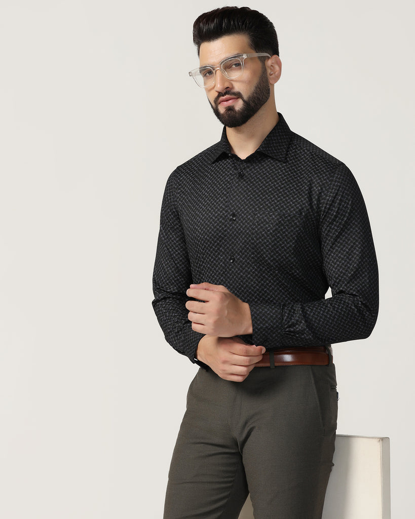 Temp Tech Formal Black Printed Shirt - Mateo