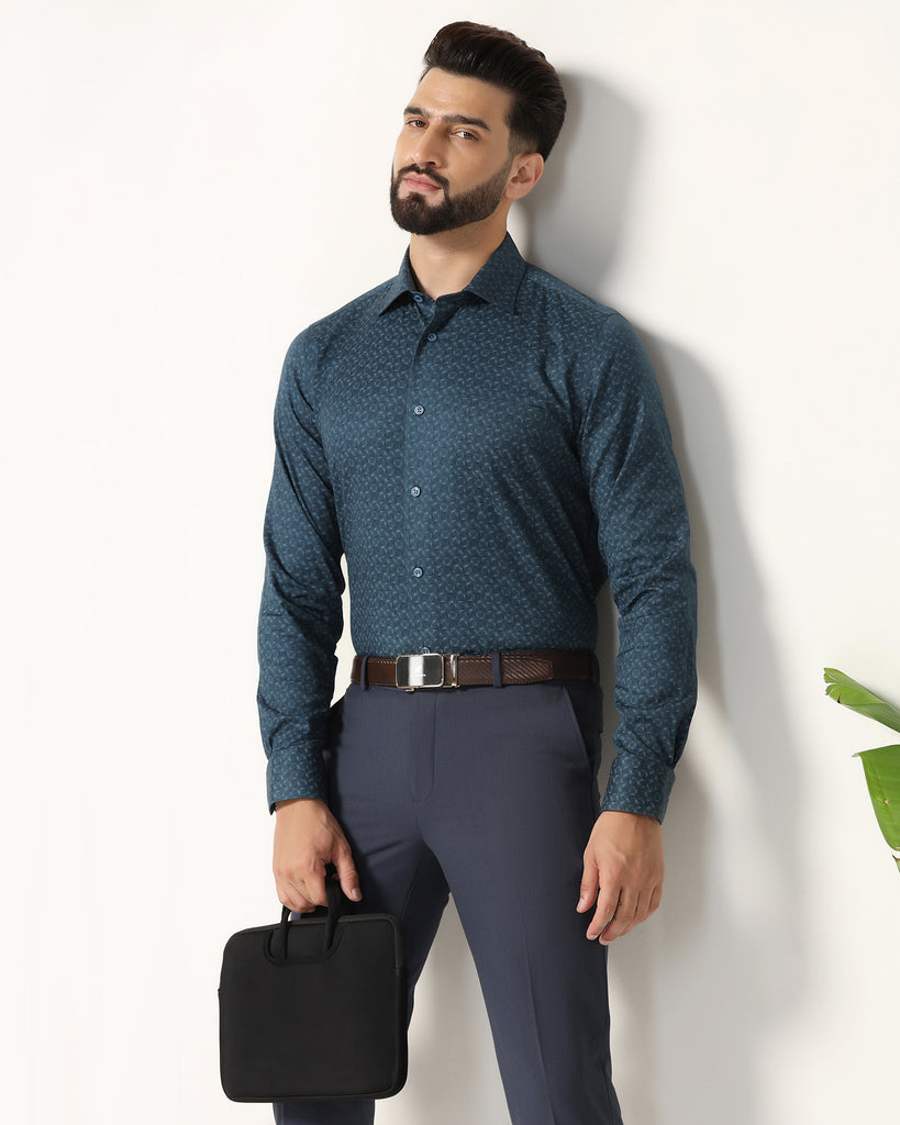 Temp Tech Formal Blue Printed Shirt - Mateo