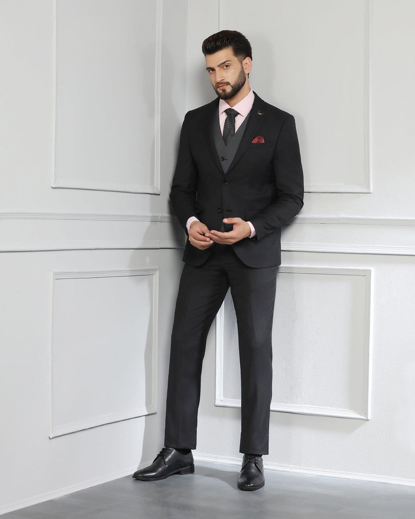 Luxe Three Piece Charcoal Textured Formal Suit - Cocktail