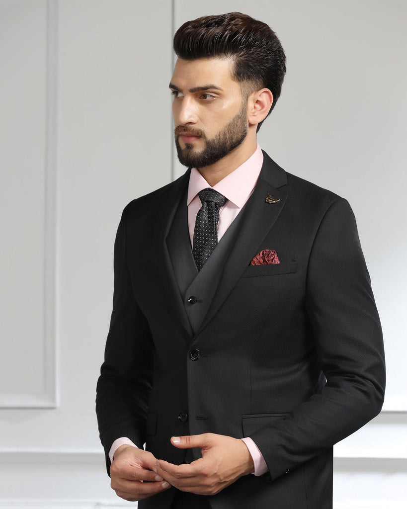 Luxe Three Piece Charcoal Textured Formal Suit - Cocktail