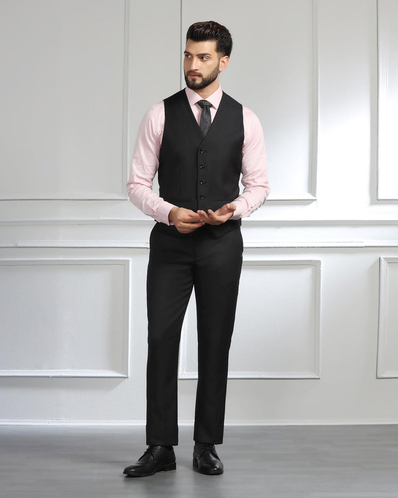 Luxe Three Piece Charcoal Textured Formal Suit - Cocktail