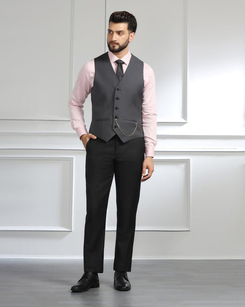 Luxe Three Piece Charcoal Textured Formal Suit - Cocktail