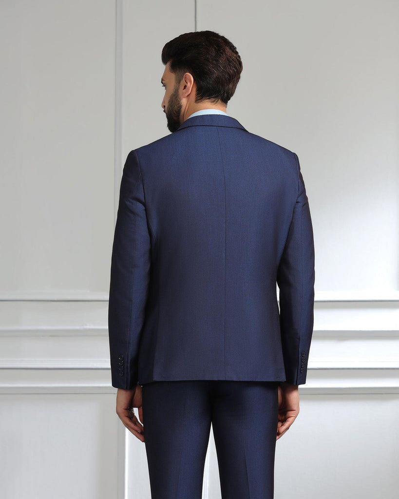 Three Piece Navy Textured Formal Suit - Monto