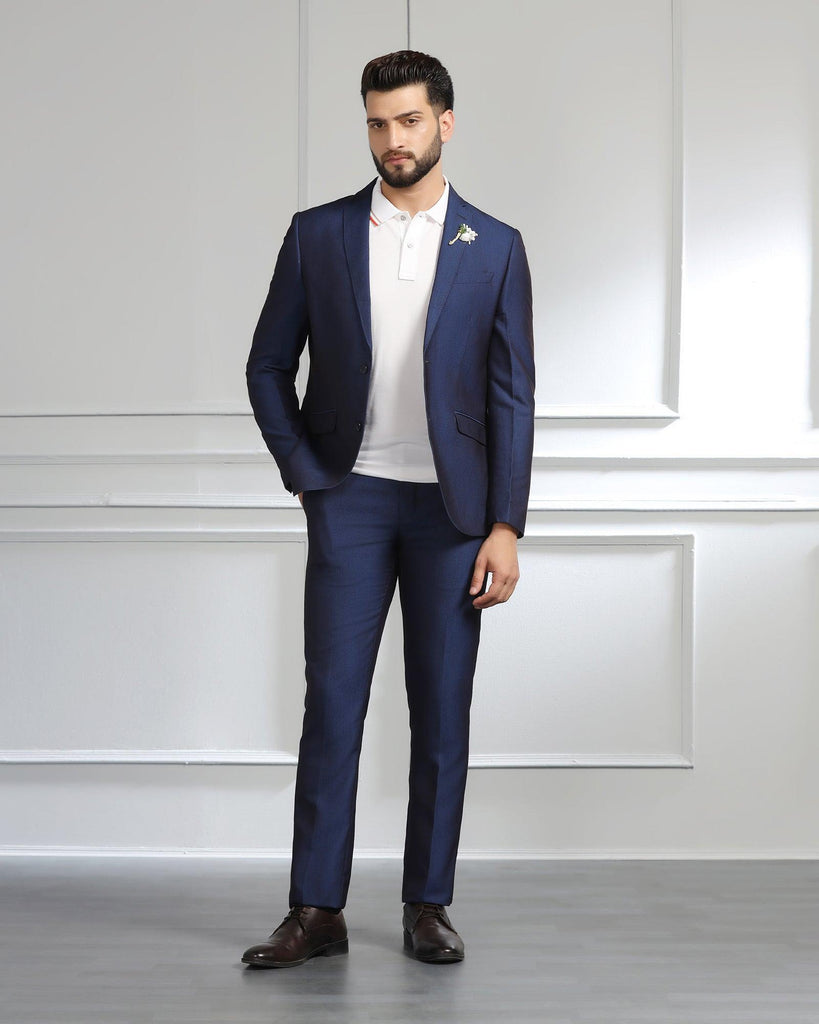 Three Piece Navy Textured Formal Suit - Monto