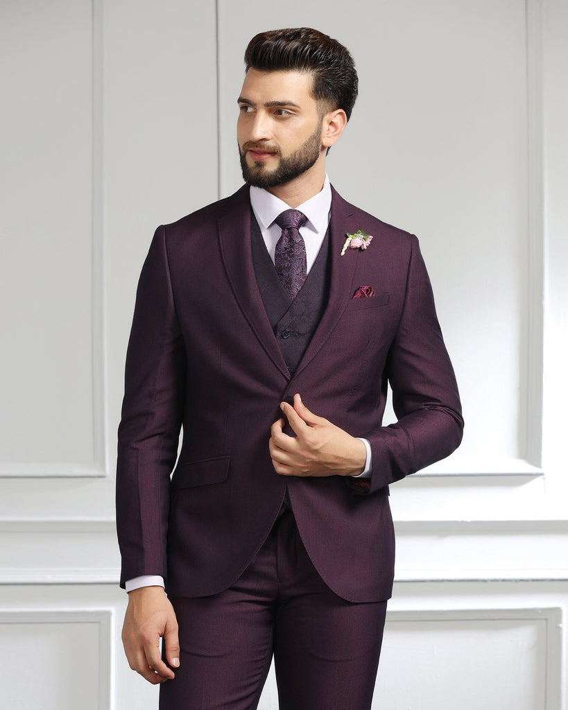 Three Piece Purple Textured Formal Suit - Monto