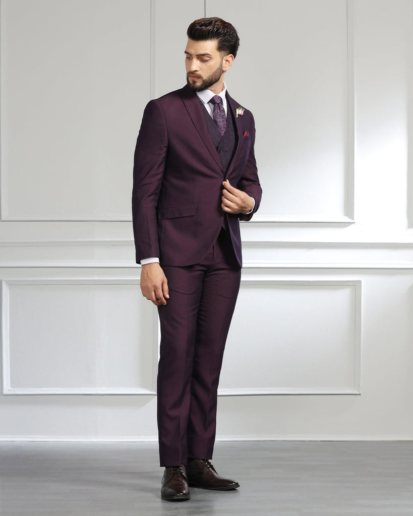 Three Piece Purple Textured Formal Suit - Monto