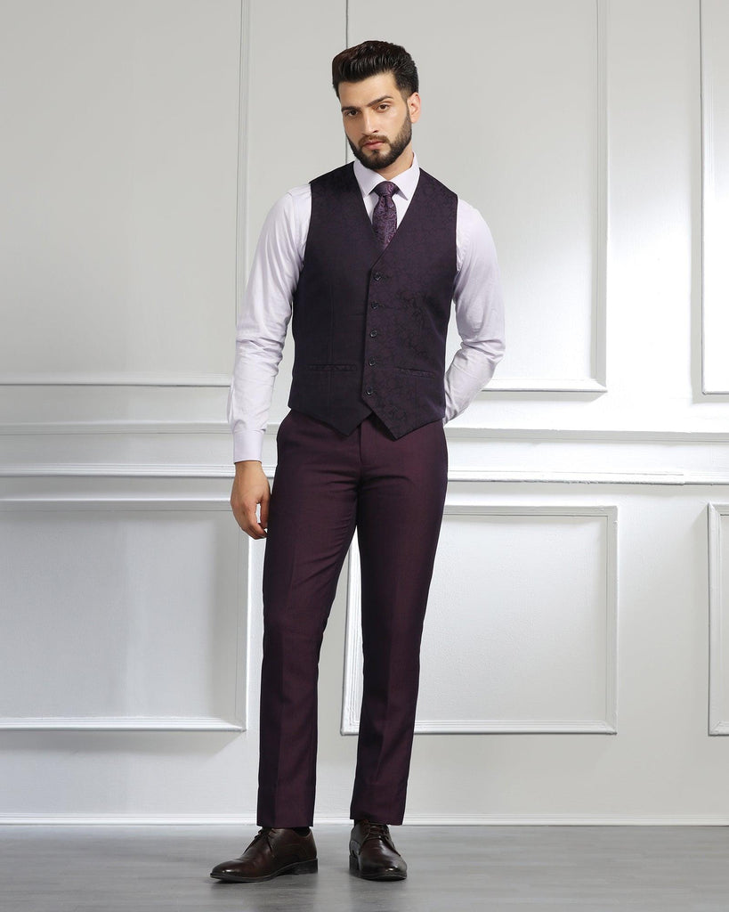 Three Piece Purple Textured Formal Suit - Monto