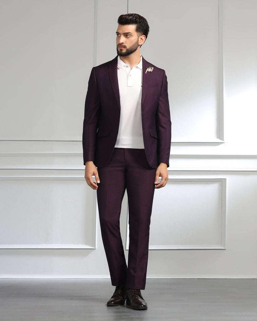 Three Piece Purple Textured Formal Suit - Monto