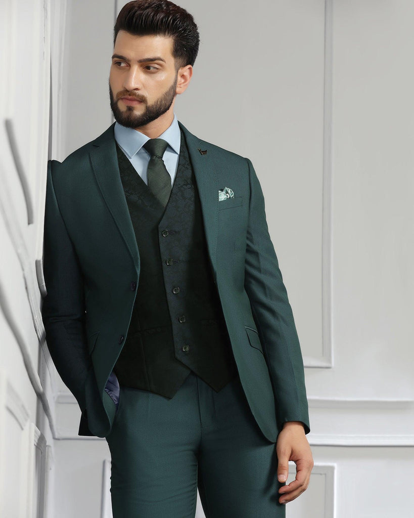 Three Piece Teal Textured Formal Suit - Monto